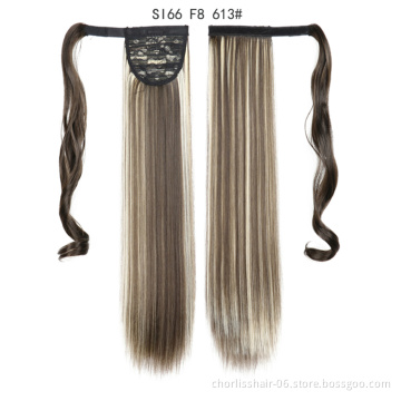 Hot Sale Product Ombre Color Detachable Ponytail Hairpiece Wrap Around Private Label Straight Ponytail Extensions Synthetic Hair